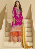 Vegaa Fashion Rani Pink Chinon Silk Embroidered Palazzo Suit | Grocsy