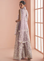 Vegaa Fashion Light Lavender Net Embroidered Beads Trendy Palazzo Suit | Grocsy