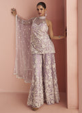 Vegaa Fashion Light Lavender Net Embroidered Beads Trendy Palazzo Suit | Grocsy