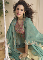 Vegaa Fashion Beige Real Chinon Silk Embroidered Shrug Style Western Suit | Grocsy