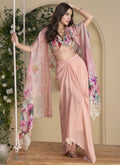 Vegaa Fashion Peach Real Chinon Silk Embroidered Shrug Style Western Suit | Grocsy