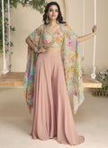 Vegaa Fashion Peach Real Chinon Silk Embroidered Shrug Style Western Suit | Grocsy