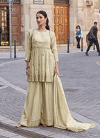 Vegaa Fashion Off White Silk Embroidered Palazzo Suit | Grocsy