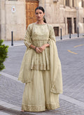 Vegaa Fashion Off White Silk Embroidered Palazzo Suit | Grocsy