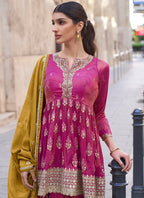 Vegaa Fashion Pink Silk Embroidered Palazzo Suit | Grocsy