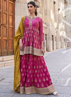 Vegaa Fashion Pink Silk Embroidered Palazzo Suit | Grocsy