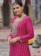 Vegaa Fashion Pink Chinon Silk Embroidered Designer Palazzo Suit | Grocsy