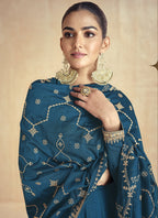 Vegaa Fashion Aqua Blue Silk Embroidered Anarkali Suit | Grocsy