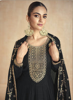 Vegaa Fashion Black Silk Embroidered Anarkali Suit | Grocsy