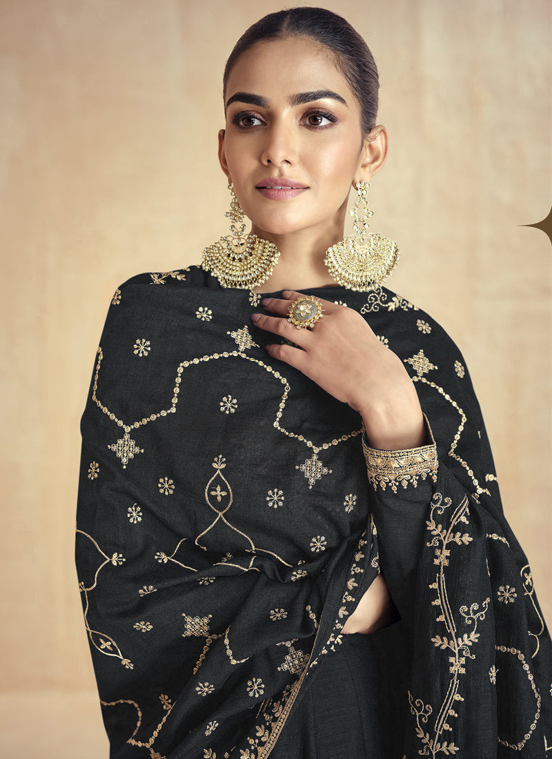 Vegaa Fashion Black Silk Embroidered Anarkali Suit | Grocsy