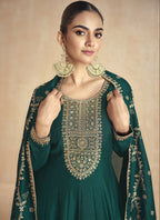 Vegaa Fashion Green Silk Embroidered Anarkali Suit | Grocsy