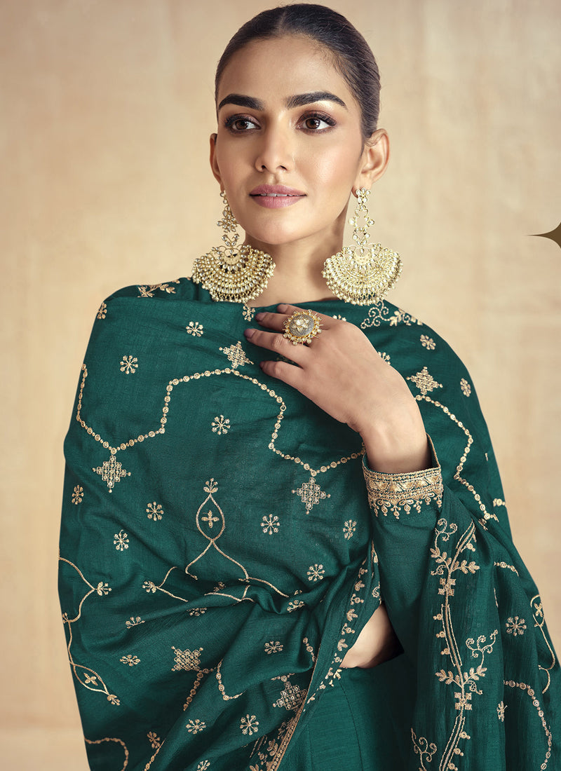 Vegaa Fashion Green Silk Embroidered Anarkali Suit | Grocsy