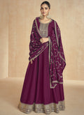 Vegaa Fashion Wine Silk Embroidered Anarkali Suit | Grocsy