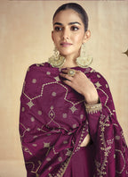 Vegaa Fashion Wine Silk Embroidered Anarkali Suit | Grocsy