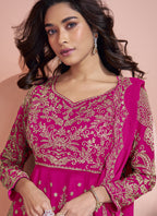Vegaa Fashion Pink Georgette Embroidereddesigner Sharara Suit | Grocsy