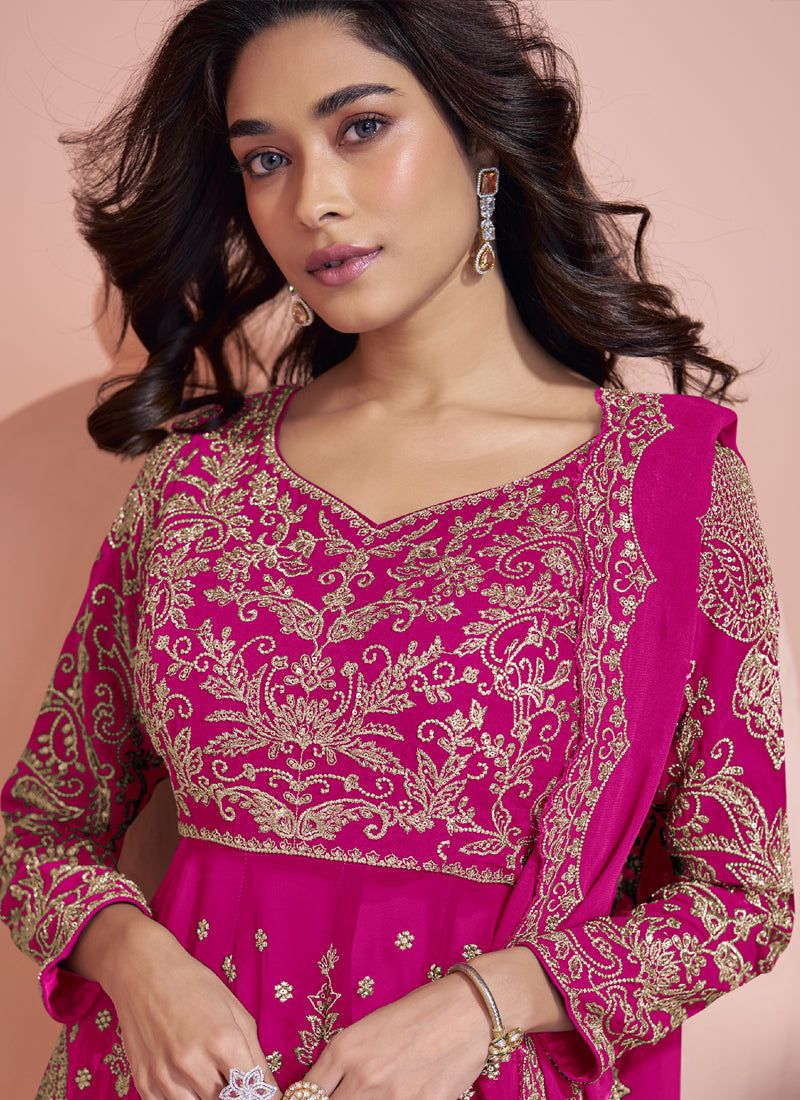 Vegaa Fashion Pink Georgette Embroidereddesigner Sharara Suit | Grocsy