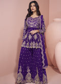 Vegaa Fashion Violet Georgette Embroidered designer Sharara Suit | Grocsy