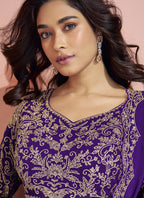 Vegaa Fashion Violet Georgette Embroidered designer Sharara Suit | Grocsy