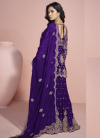 Vegaa Fashion Violet Georgette Embroidered designer Sharara Suit | Grocsy
