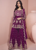 Vegaa Fashion Wine Georgette Embroidered designer Sharara Suit | Grocsy