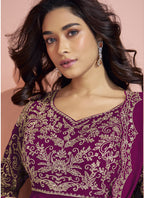 Vegaa Fashion Wine Georgette Embroidered designer Sharara Suit | Grocsy