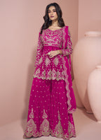 Vegaa Fashion Pink Georgette Embroidereddesigner Sharara Suit | Grocsy