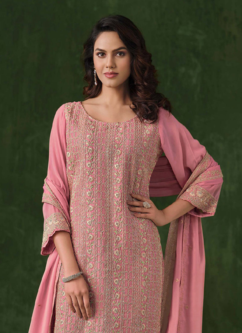 Vegaa Fashion Peach Rangoli Silk Sequence Salwar Suit | Grocsy