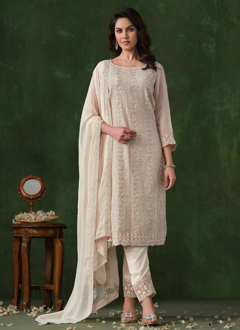 Vegaa Fashion Off White Rangoli Silk Sequence Salwar Suit | Grocsy