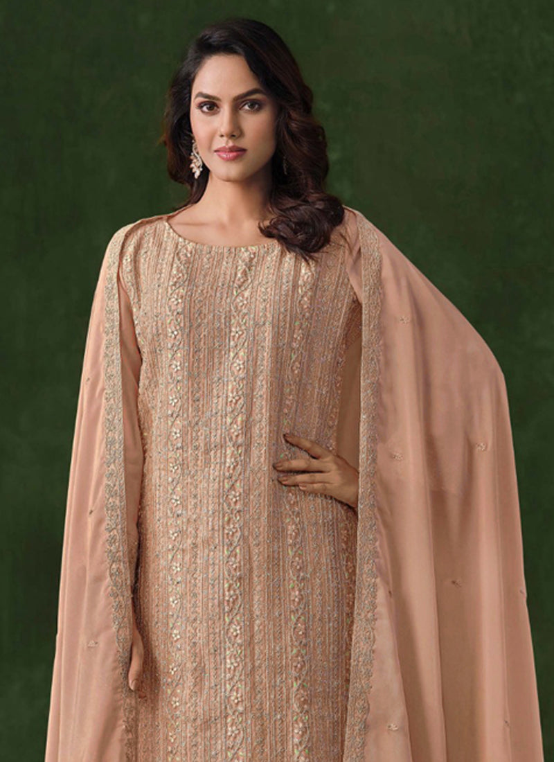 Vegaa Fashion Beige Rangoli Silk Sequence Salwar Suit | Grocsy