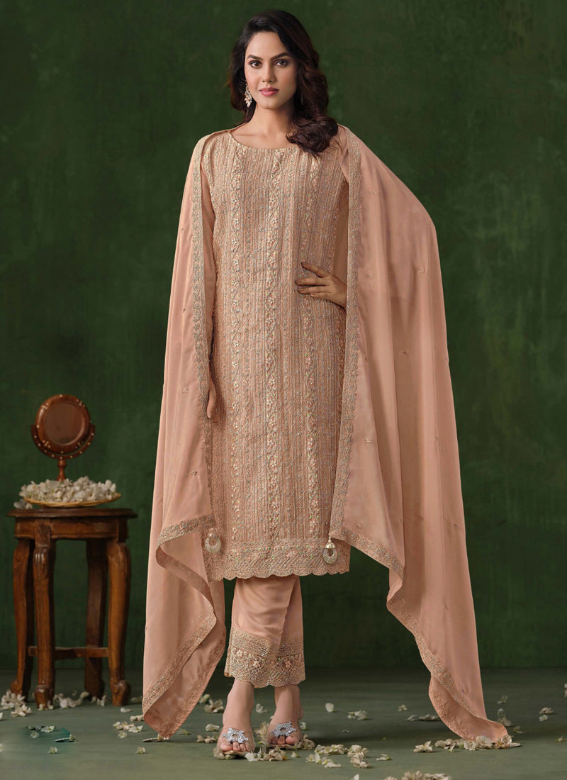 Vegaa Fashion Beige Rangoli Silk Sequence Salwar Suit | Grocsy