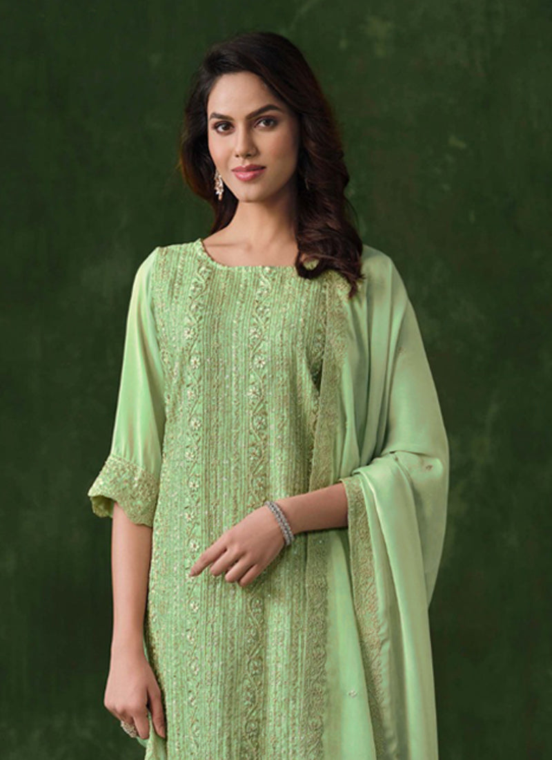Vegaa Fashion Lime Green Rangoli Silk Sequence Salwar Suit | Grocsy