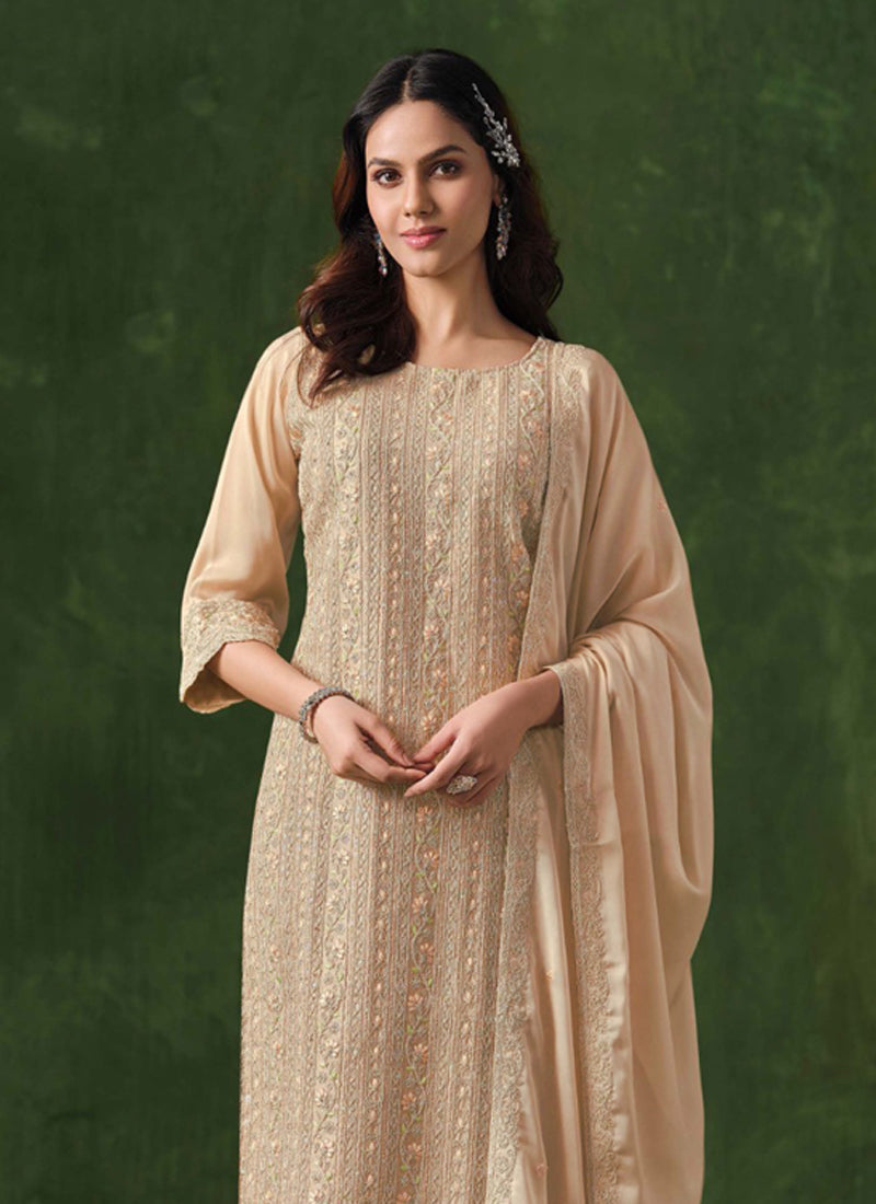 Vegaa Fashion Cream Rangoli Silk Sequence Salwar Suit | Grocsy