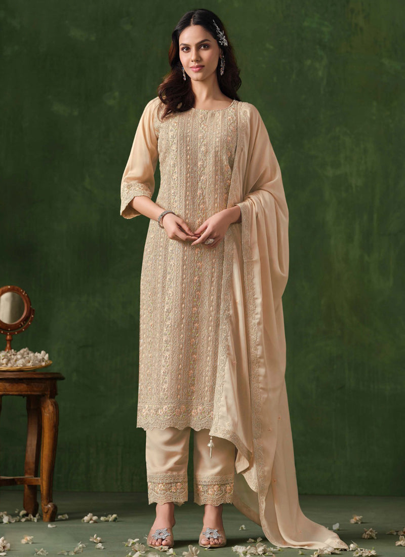 Vegaa Fashion Cream Rangoli Silk Sequence Salwar Suit | Grocsy