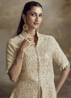 Vegaa Fashion Cream Georgette Embroidered Palazzo Suit | Grocsy