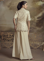 Vegaa Fashion Cream Georgette Embroidered Palazzo Suit | Grocsy