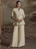 Vegaa Fashion Cream Georgette Embroidered Palazzo Suit | Grocsy