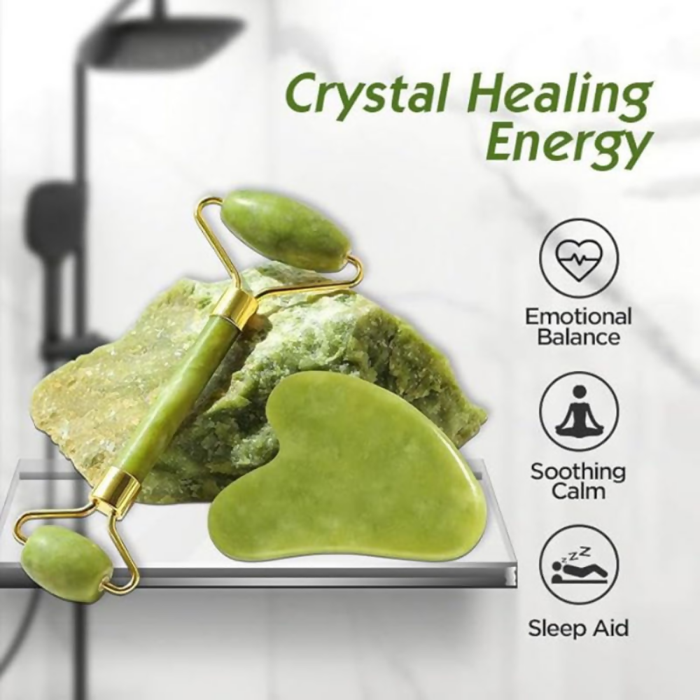 Bronson Professional Jade Roller & Gua Sha Face Neck Dual Head Massage Kit | Grocsy