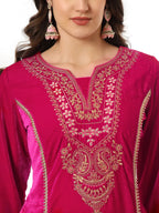 Yufta Velvet Pink Kurta Dupatta Set With Embroidery | Grocsy