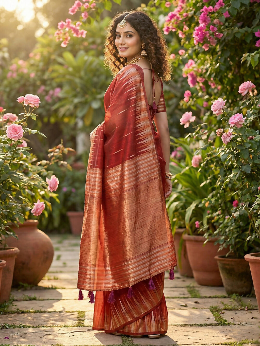 Shree Shyam Fashion Red Linen Cotton Saree | Grocsy