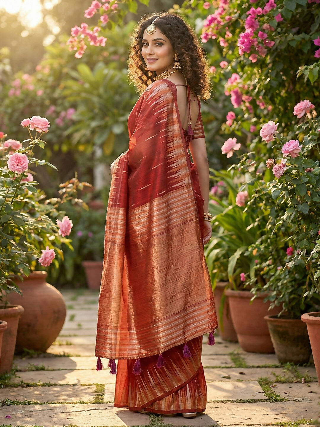 Shree Shyam Fashion Red Linen Cotton Saree | Grocsy