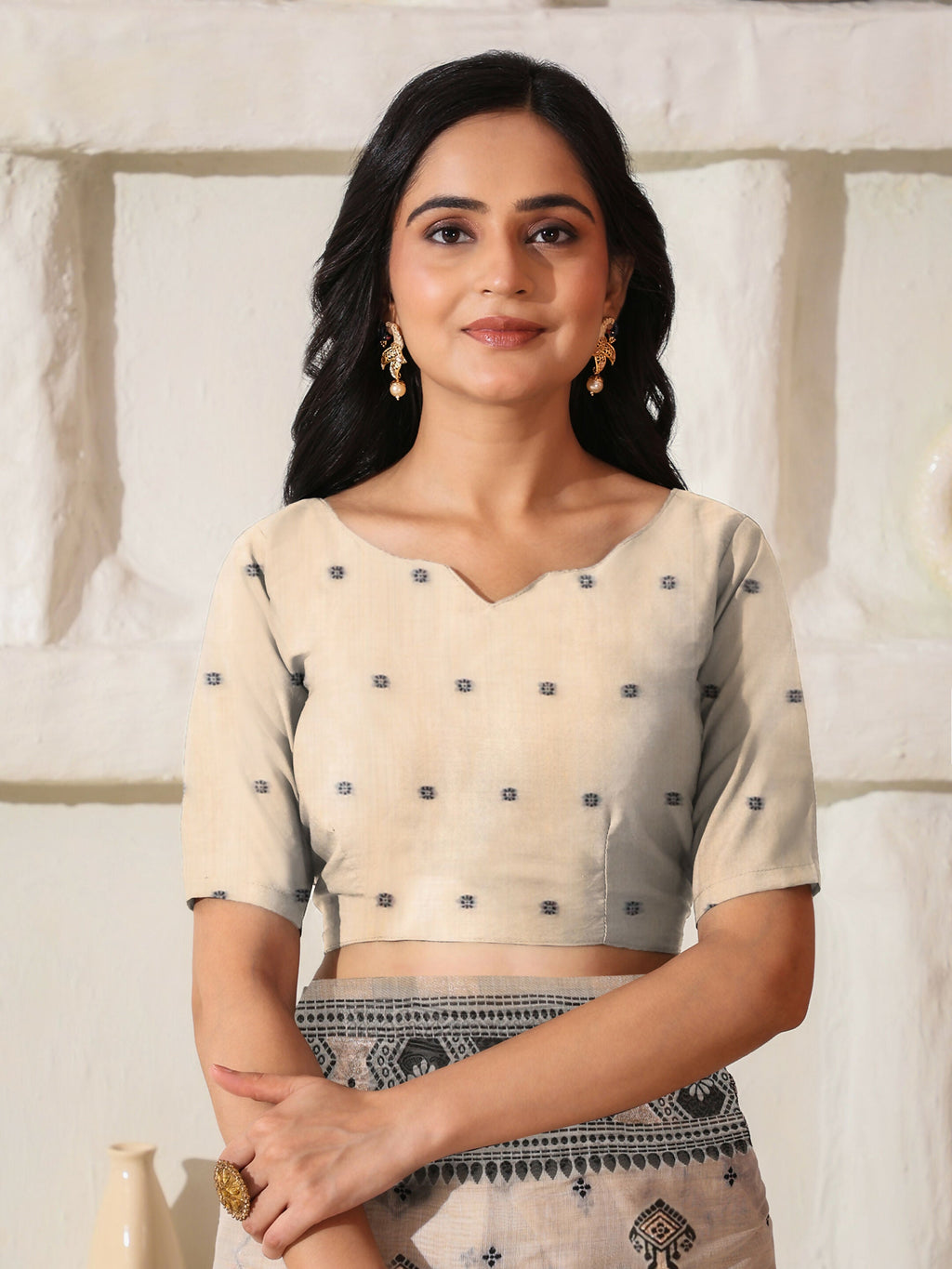 Shree Shyam Fashion Linen Cotton Black & Cream Saree | Grocsy