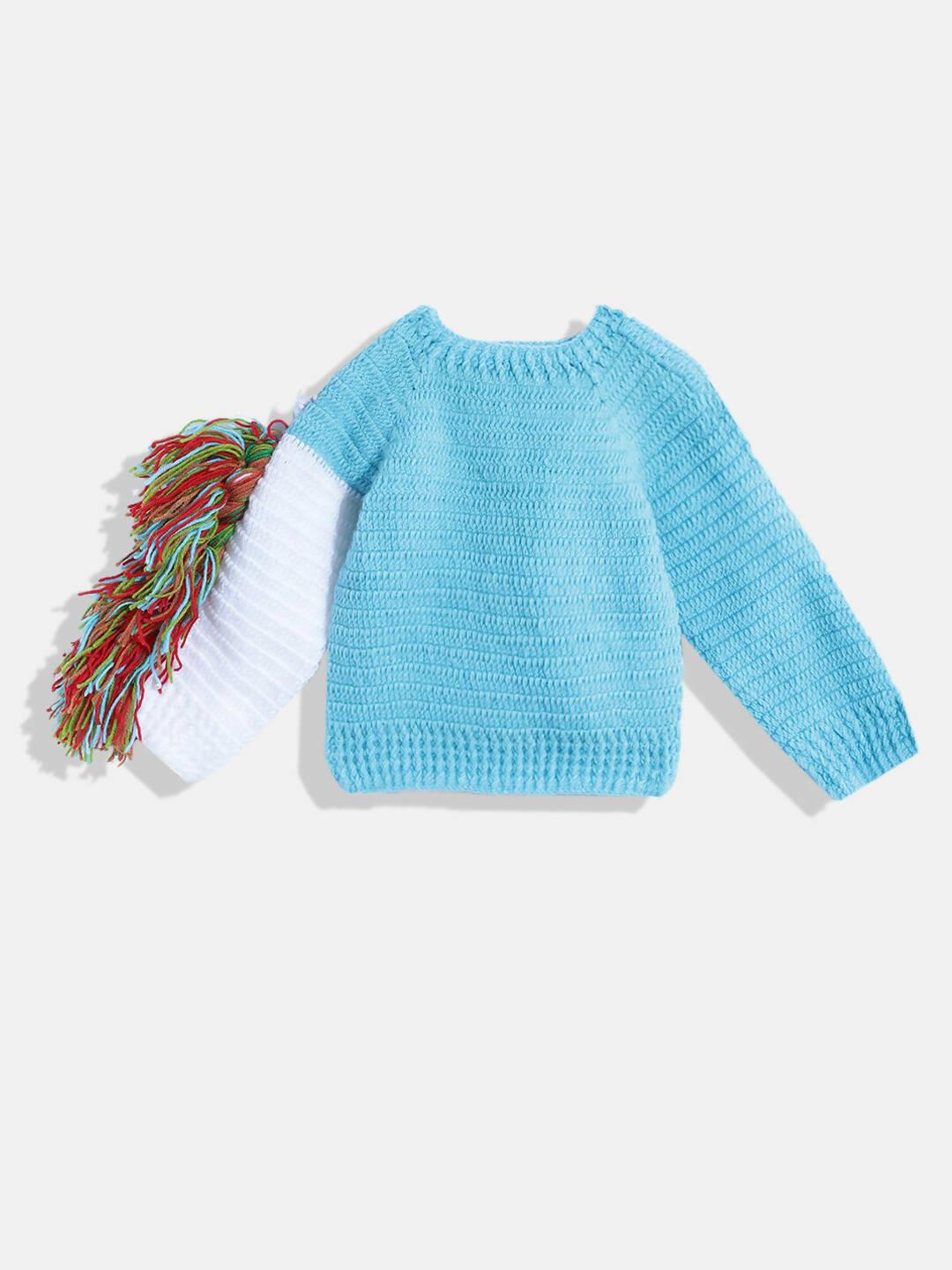 Chutput Kids Woollen Hand Knitted Full Sleeves Pony Detail Sweater For Baby Boys - Blue | Grocsy