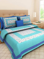 Vamika Printed Cotton Latest Sea Green Bedsheet With Pillow Covers (LEOC_BIND_SG) | Grocsy