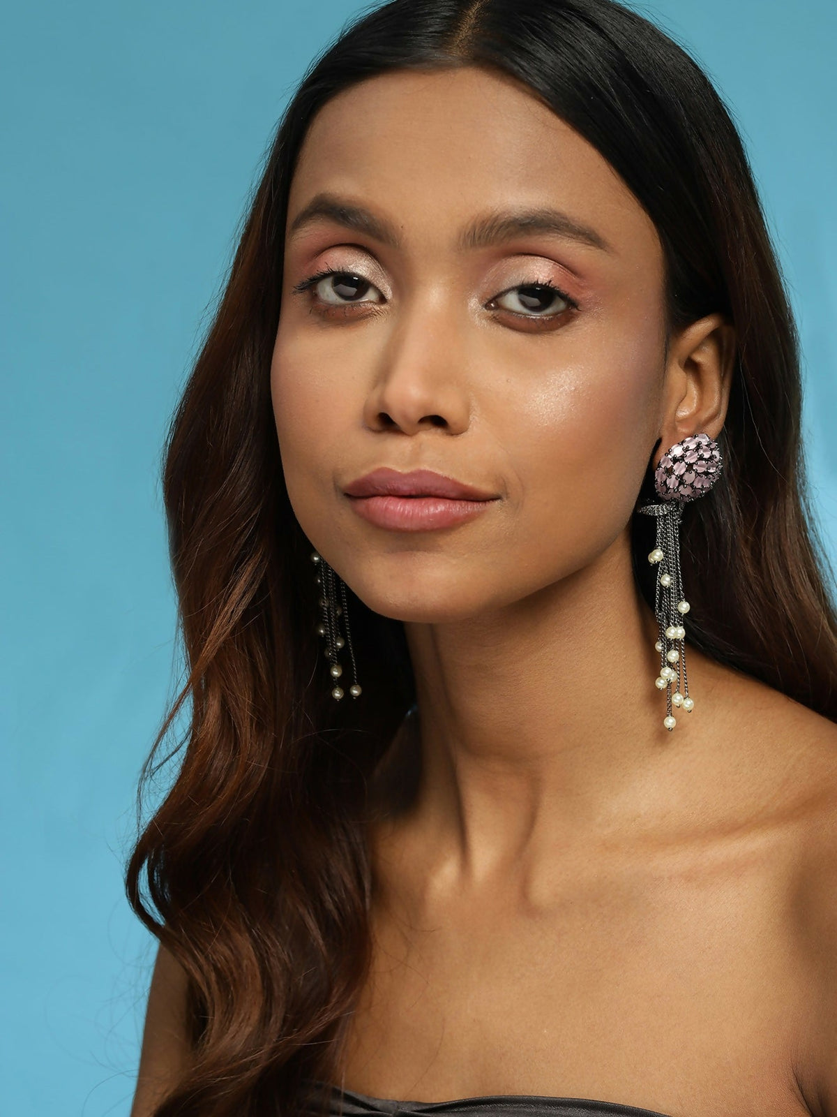 Blush Purple Stone Earrings with Pearls- Ruby Raang | Grocsy