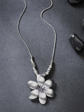 NVR Women's Silver-Toned Floral Shape Pendant with Chain | Grocsy