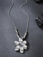 NVR Women's Silver-Toned Floral Shape Pendant with Chain | Grocsy