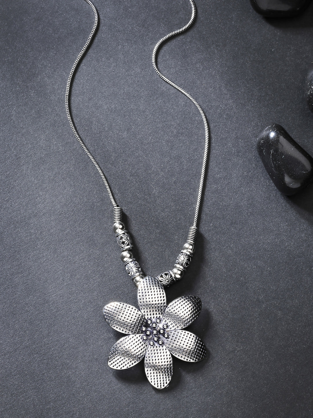 NVR Women's Silver-Toned Floral Shape Pendant with Chain | Grocsy