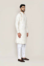 Joban Fashion Cream Colored Jacquard Silk Fabric Kurta With Straight Fit Pant | Grocsy