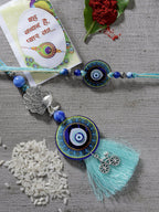 NVR Women & Men Set of 2 Blue Evil Eye & Beaded Bhaiya Bhabi Rakhi With Roli Chawal & Chocolate | Grocsy