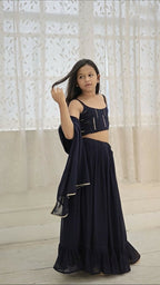 Aayaa Designer Embroidery Thread With Sequance Work Kids Lehenga Choli - Blue | Grocsy